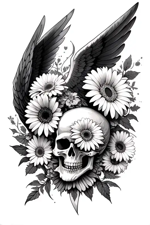 angels knives skulls gerbera daisies tattoo design idea