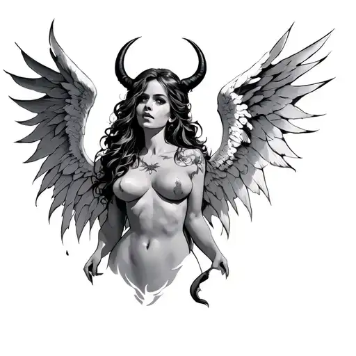angel woman with devil wings tattoo design idea