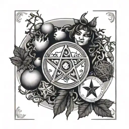 Witches magic tarot card power, world card, ace of pentacles, love tarot tattoo design idea