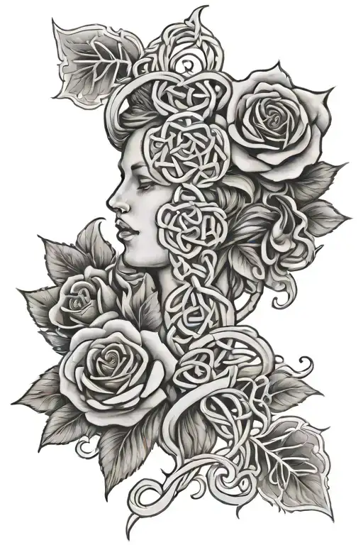 celtic mother child knot growing out of roses tattoo design idea