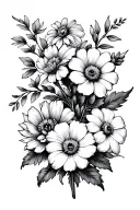 the birth flowers of May, January, July, and october ina row tattoo design idea