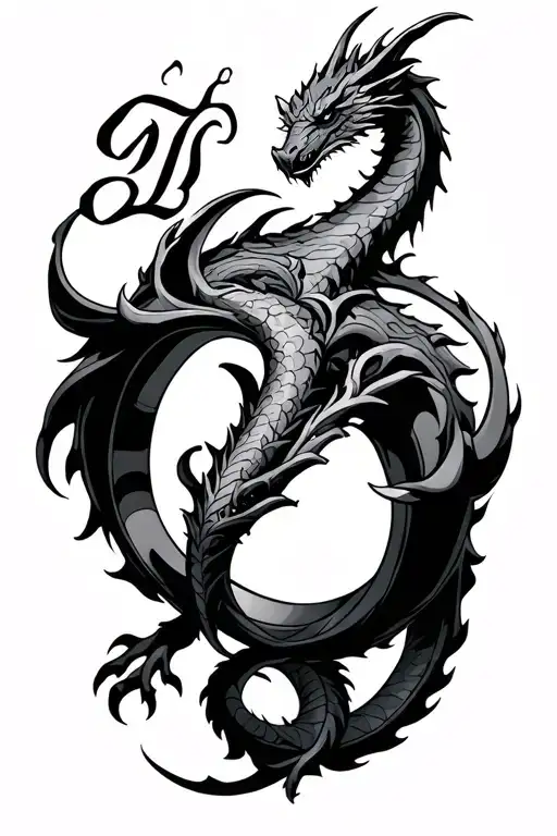 ring script from lord of the rings intertwined with a dragon tattoo design idea