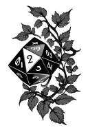 d20 dice surrounded by vines tattoo design idea