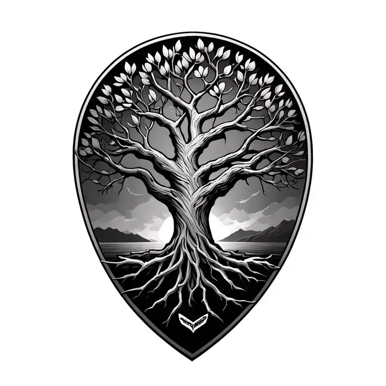 tree of life and c6 corvette emblem tattoo design idea