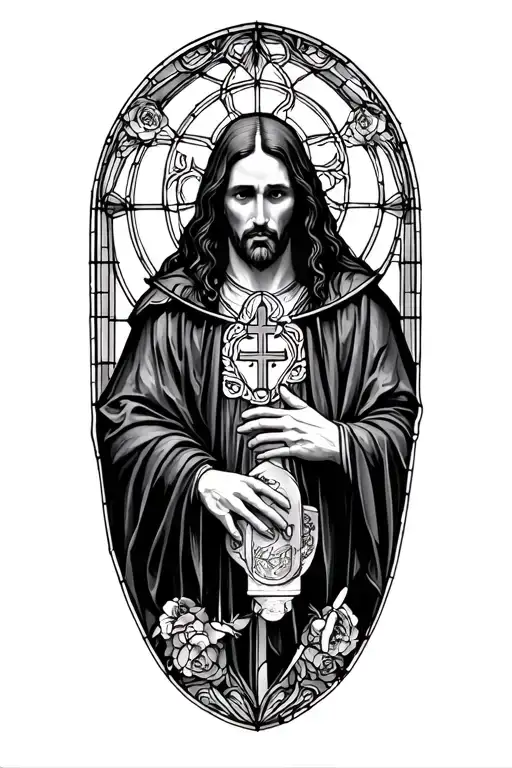 henry black sabbath catholic stained glass sleeve  tattoo design idea
