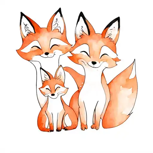 a Family of Foxes mom daughter and little son made by one line tattoo design idea