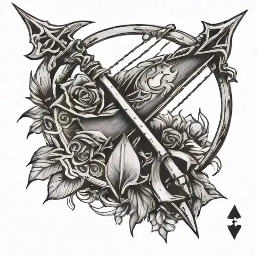 bow and arrow inside a playing card design tattoo design idea