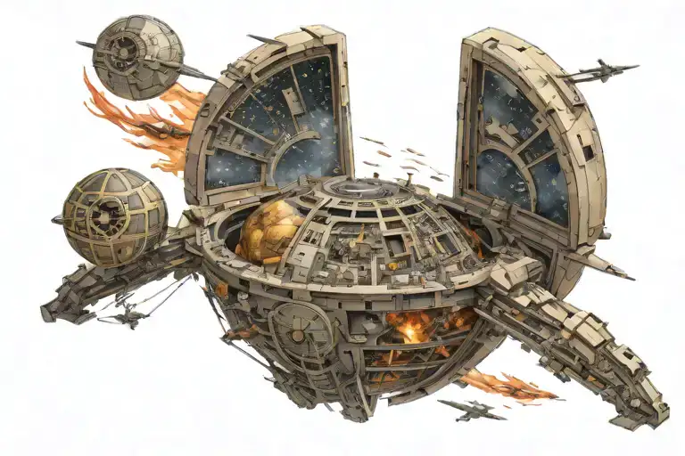 Star Wars imperial theme full chest tattoo with a space battle around the Death Star tattoo design idea