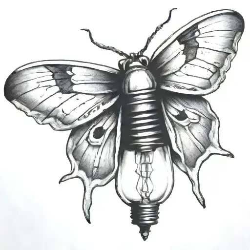 moth resting on Edison light bulb tattoo design idea