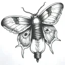 moth resting on Edison light bulb tattoo design idea