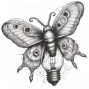 moth resting on Edison light bulb tattoo design idea