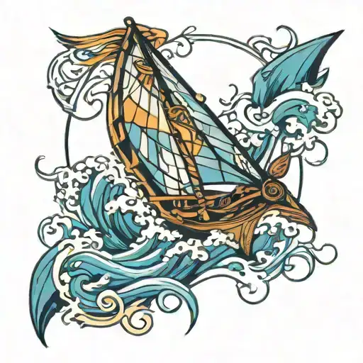 kite and sea waves tattoo design idea