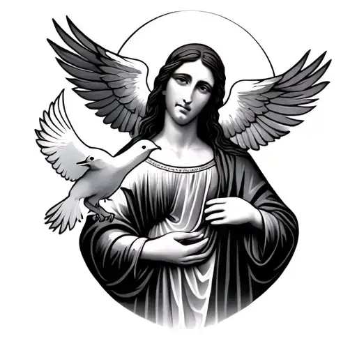 deceased mother, white dove, Jesus holding tattoo design idea