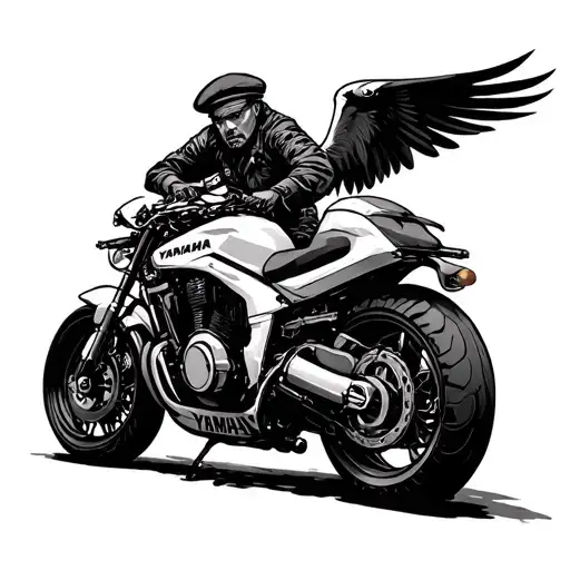 Crane with a Beret and a Yamaha motorcycle tattoo design idea