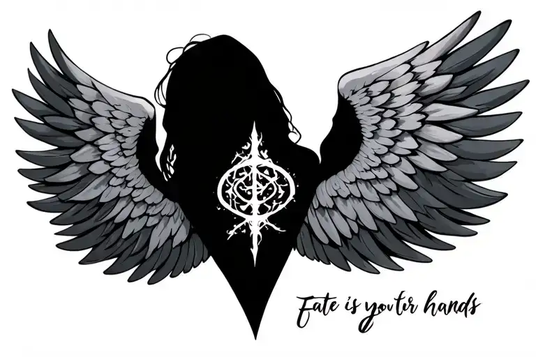 2 wings, with fate is in your hands writing ollowing the shape of the wings tattoo design idea