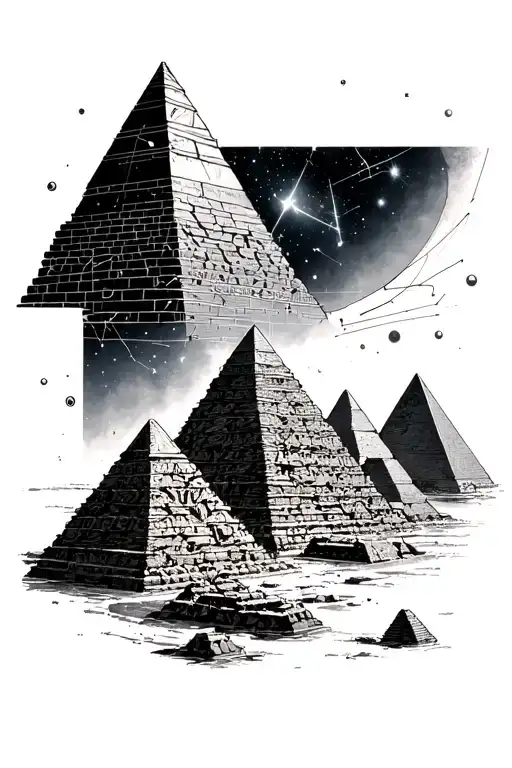 Orion constellation, Orion belt, Osiris, pyramids of Giza, Nile river intertwined  tattoo design idea