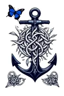 Celtic knot with navy anchor and butterfly tattoo design idea