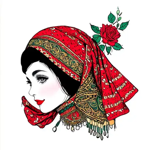 flapper girl in babushka scarf tattoo design idea