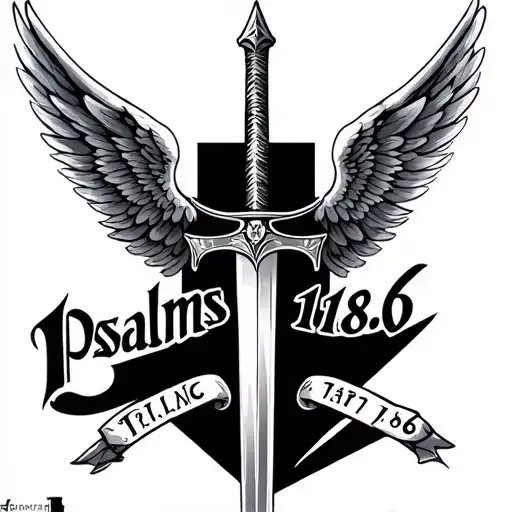 "Psalms 118:6" "Psalms 118:6" angel wings with sword tattoo design idea