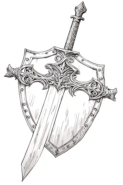 Achilles in war sword shield cross royalty tattoo design idea