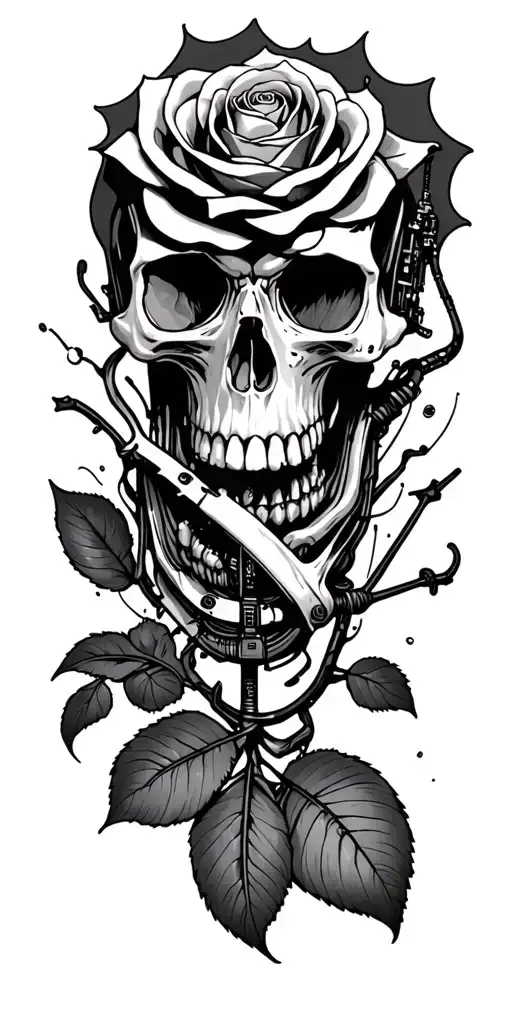 skull Newcastle Noah rose cyberpunk tattoo design idea