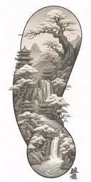 budism symbols that are uncommon. focus on nature, scenery and being grounded while on a spiritual journey tattoo design idea