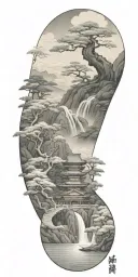 budism symbols that are uncommon. focus on nature, scenery and being grounded while on a spiritual journey tattoo design idea