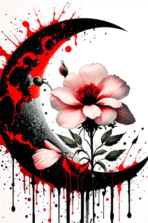 evening primrose, and crescent moon tattoo design idea