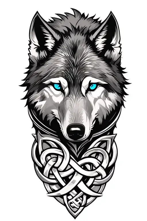 wolf with blue eyes on armor tattoo design featuring Celtic trinity knot  tattoo design idea