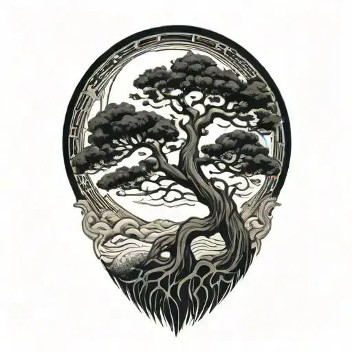 tree of life and sun and moon tattoo design idea