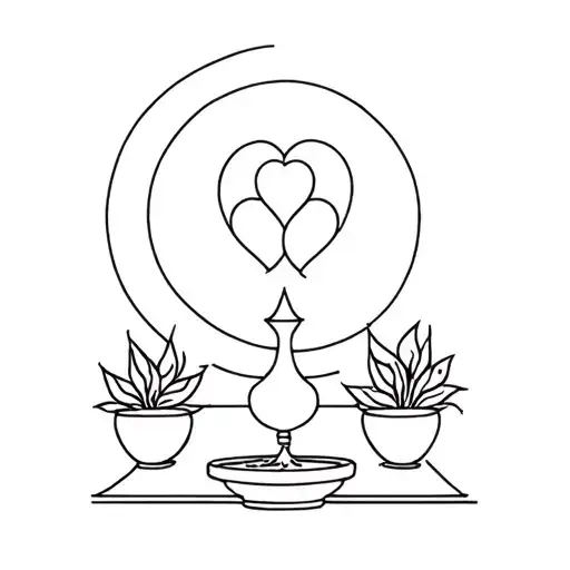minimalist altar for worshipping a goddess. a place for offerings and to espouse devotions. thematically tied to hearts tattoo design idea