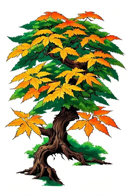 Japanese maple tree with leaves tattoo design idea