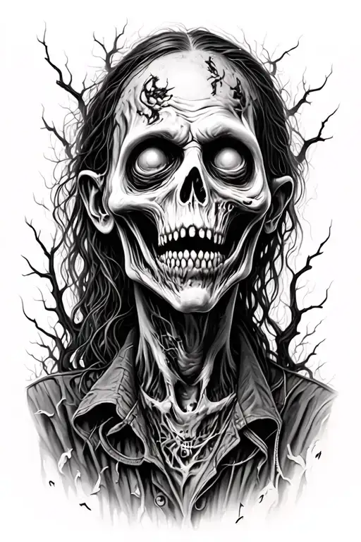 creepy graveyard dark zombie tattoo design idea