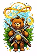 whimsical tattoo containing elements from Harry Potter, Lord of the rings, Star Wars, care, Bears, G1, My Little Pony tattoo design idea