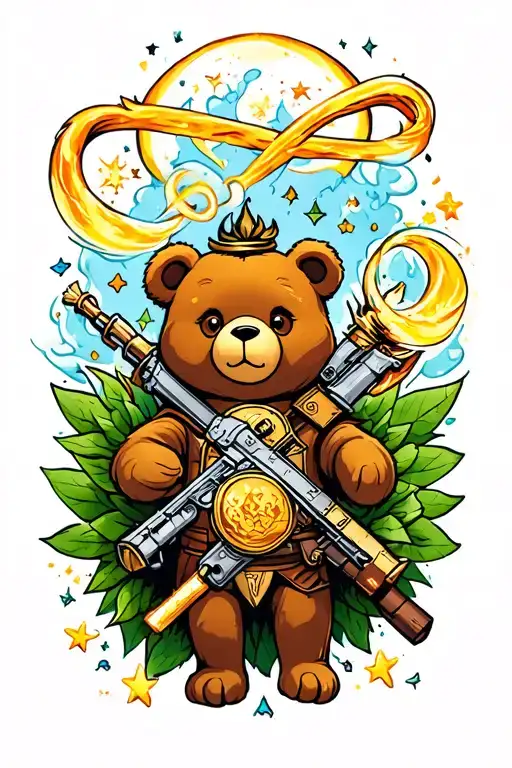 whimsical tattoo containing elements from Harry Potter, Lord of the rings, Star Wars, care, Bears, G1, My Little Pony tattoo design idea