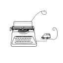 simple typewriter with fine lines and a thread coming out of it or a curved line that connects to a caravan tattoo design idea