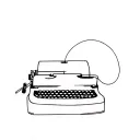 simple typewriter with fine lines and a thread coming out of it or a curved line that connects to a caravan tattoo design idea