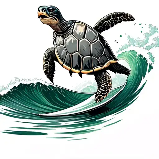 turtle surfing on a wave that turns into Irish flag tattoo design idea