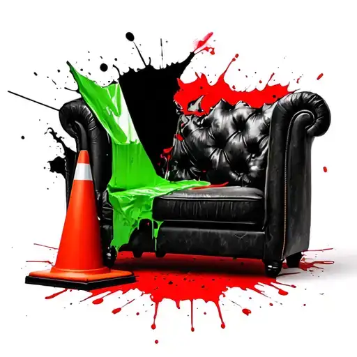a couch and green traffic cone with a piece bitten out of it tattoo design idea