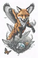fox chasing owl flying tattoo design idea