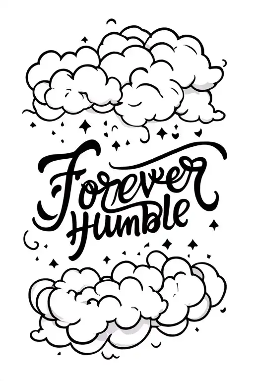 forever humble text with clouds around it luminous points of small tattoo design idea