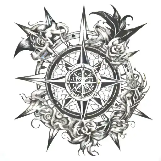 wind rose and astrological sign Sagittarius tattoo design idea