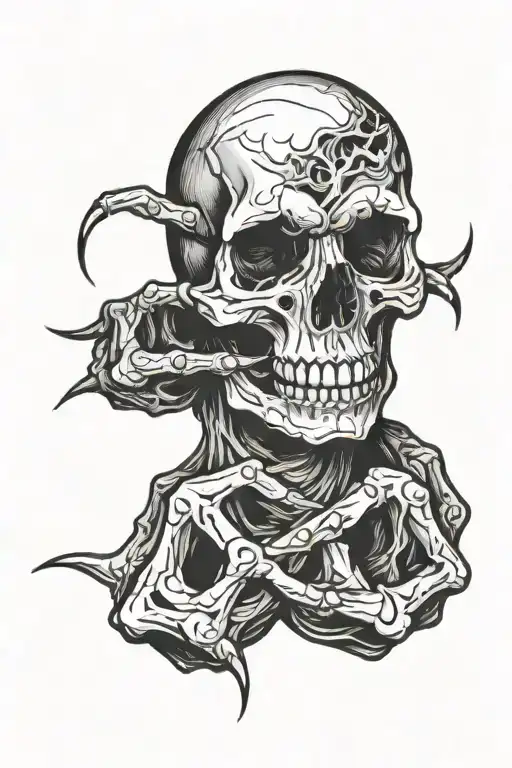 horror hands screaming face half skull tattoo design idea