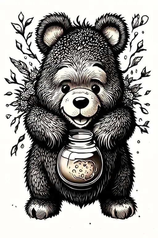 tough pooh bear with honey pot tattoo design idea