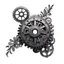 steampunk inspired mechanical gears with filigree  tattoo design idea