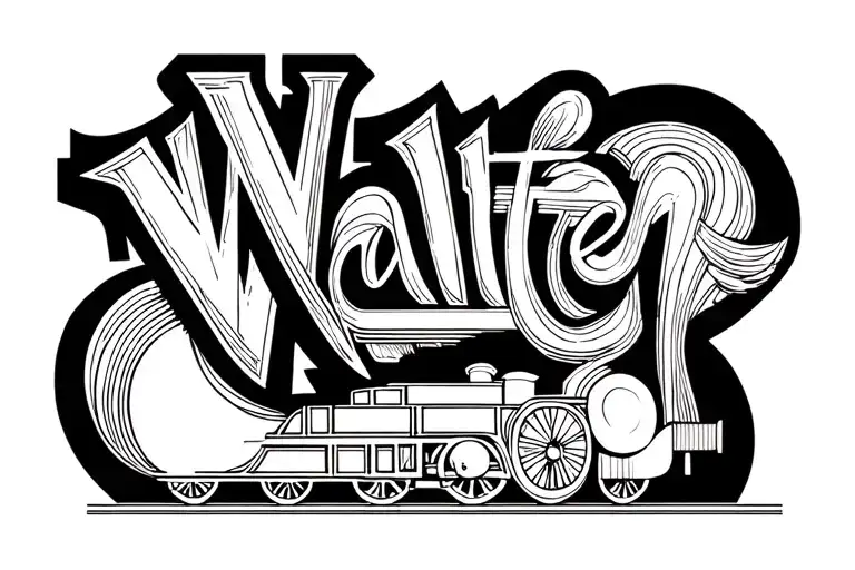 the word "Walter" written to look like a train tattoo design idea