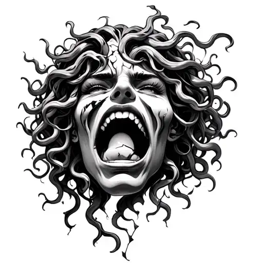 medusa head cracking face and crying eye tattoo design idea