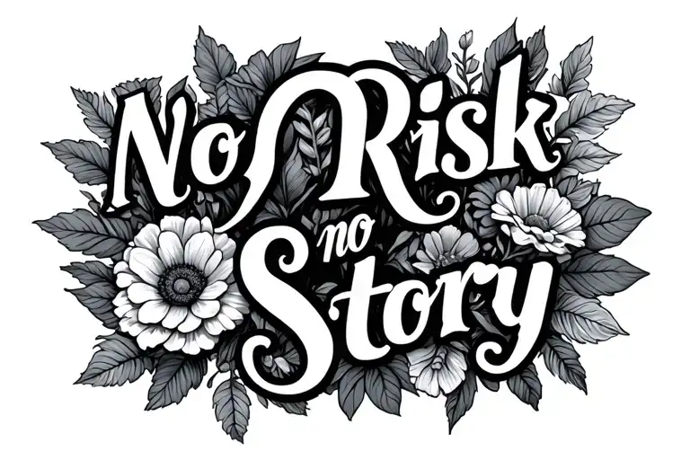 "No risk no story" flower garden tattoo design idea