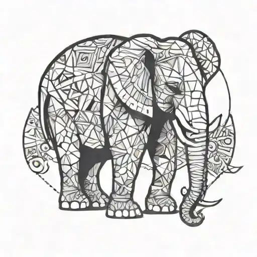 bush and half faced elephant adorned with traditional tattoo design idea