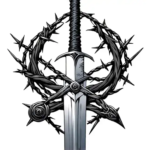 sword and barbed wire tattoo design idea